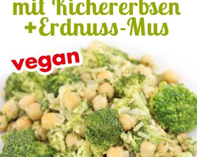 Vegane Brokkoli-Reispfanne mit Kichererbsen & Erdnussmus