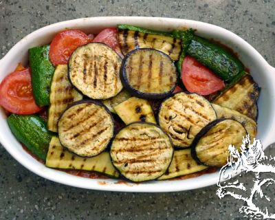 Summer Food: Roasted Eggplant and Zucchini with Fresh Tomatoes, and Tomato Sauce