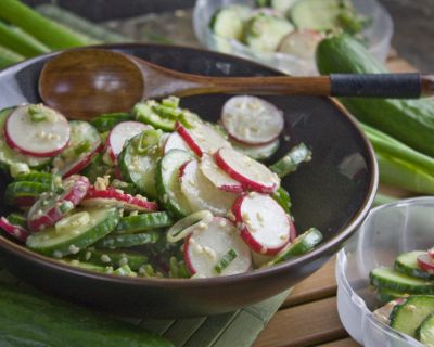 Schneller Gurken-Radieschen-Salat mit Wasabi-Dressing