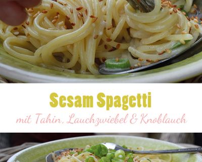 Tahin-Sesam-Spagetti mit Knoblauch & Lauchzwiebel