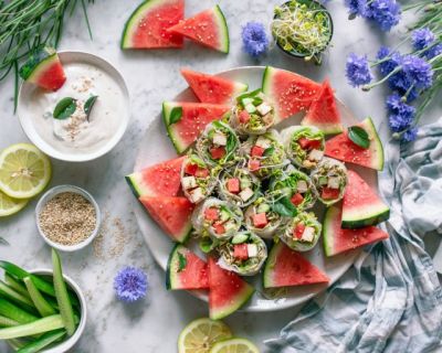 Sommerrollen mit Wassermelone, Tofu & Sprossen