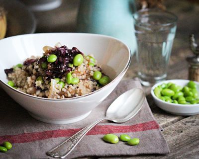 Perlgraupen-Risotto mit karamellisiertem Radicchio und Edamame