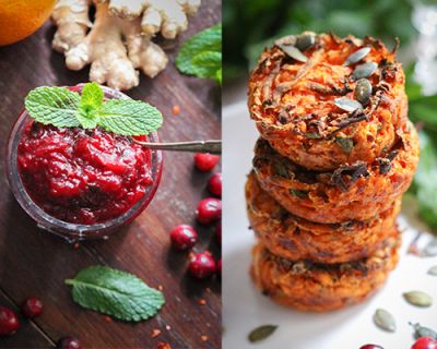 Süßkartoffel-Muffins mit Cranberry-Chutney & Avocado