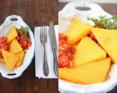 Gebratene Polentaschnitten mit Tomatensoße