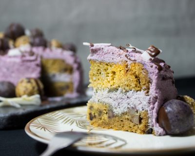 {Rezept} Bananen Kuchen mit Blaubeer-Kokos-Creme