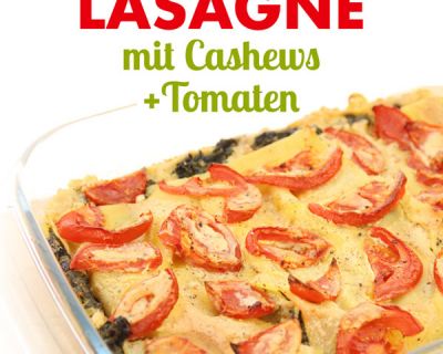 Vegane Spinat-Lasagne mit Cashews & Tomaten