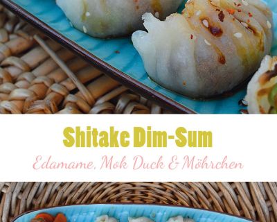 Shitake Dim Sum mit Edamame, Mock Duck & Knoblauch-Ingwer-Karotten