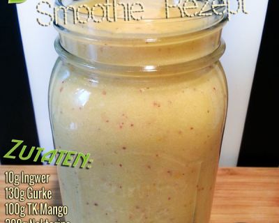Sommer-Smoothie mit Ingwer, Gurke, Mango, Nektarine, Limette und Galiamelone