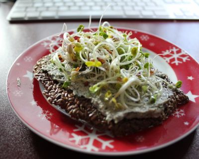 Gesünder geht nicht: Leincracker mit Veggiekäse und Sprossen