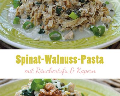 Spinat-Walnuss-Pasta mit Räuchertofu & Kapern