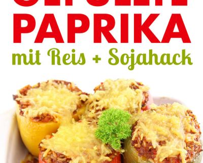 Vegane gefüllte Paprika mit Sojahack & Reis