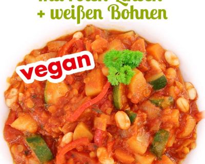 Veganer Gemüse-Kartoffel-Eintopf mit Linsen und Bohnen