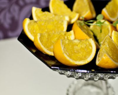 Dessert: Eine Mogelpackung ;) Orangengelee tarnt sich als Orange (vegan, laktosefrei, glutenfrei)