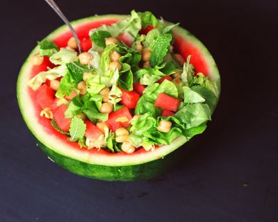Kichererbsen-Melonen-Minze Salat