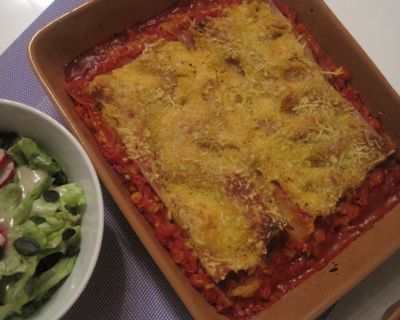 Linsen-Buchweizen-Tomaten-Lasagne