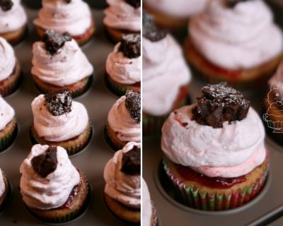 Vanille Cupcake mit Browniefüllung | Brownie core vanilla cupcakes