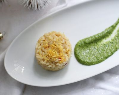 Zitronen-Risotto mit Feldsalatpesto